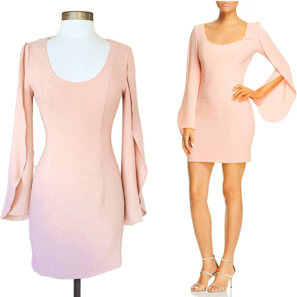 BLACK HALO Pink Raven Wing Mini Sheath Dress Size 2 Bodycon Statement Sleeve